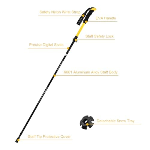 2 Pack Trekking Poles, Collapsible Walking Poles, Lightweight Hiking Sticks for Women Men, with Quick Lock System, Folding, Ultralight for Camping, Backpacking, Mountaining, 113-138cm (Yellow) — view 3