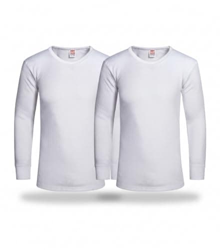 Mens Thermal 2 Pack Underwear Vests Long Sleeve Tops, Thermal T-Shirt Warm Underlayer Winter Thermals Base Layer Clothing Men Vest Top Size S-XXL (L White)