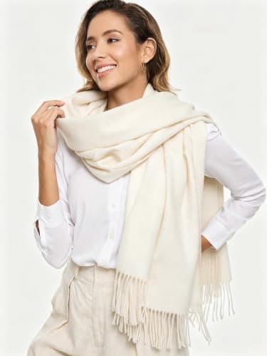 XuoAz Women's Fall Winter Shawl Wrap Large Fringe Scarf for Evening Dresses Travel, Solid Beige, Medium — view 6