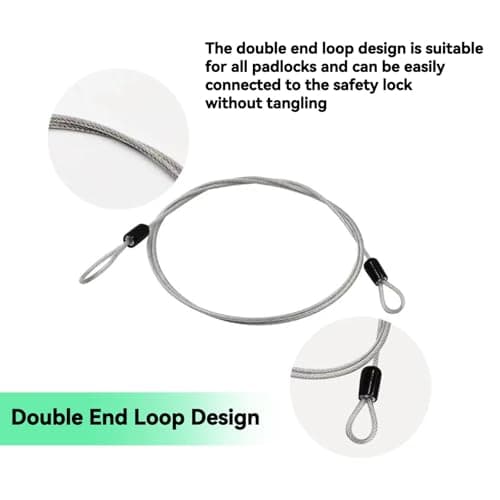 2 Pcs Security Steel Cable,3mm*1m Double Loop Flexible Securities Cable Lock,Vinyl Coated Stainless Steels Flexible Security Steel Cables,for Outdoor Travel Bike,Luggage & Toolbox(Transparent). — view 5