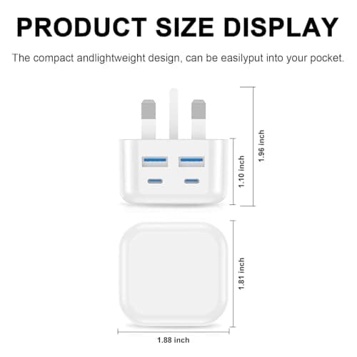 USB C Plug,2Pack 40W Fast Charger Plug 4-Port Multi USB Plug UK Charging Compatible with iPhone16/16 Pro 15 14 13 12 Pro Max Plus iPad,Multiport Wall Power Type C Mains Head — view 4