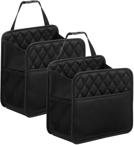Car Organizer Back Seat, 2 Pack Waterproof Pu Leather Car Seat Storage Bag Large Foldable Universal Hanging Car Seat Back Organizer for Kids & Adults with Cup Holders Car Travel Accessories black-Xian