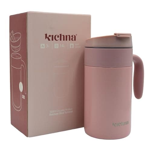 Kichna Voyager 18 oz / 550ML Double Walled Stainless Steel Vacuum Travel Mug | BPA Free Lid Leak & Spill Proof Tumbler with Ergonomic Handle | Keeps Cold for 14Hrs or Hot for 3Hrs - Light Green — view 4