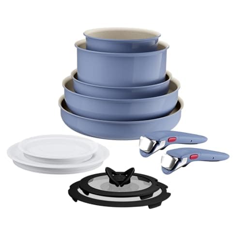 Tefal Ingenio Serenity Blue Non-Stick 11-Piece Cookware Set, Glass Lids — view 2