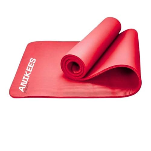 ANIKEES Extra Thick Yoga Mat, 183 x 60 cm, Multi-Purpose, NBR Foam Exercise mat, For Yoga, Pilates stre,tching, resistance work outs (Red)