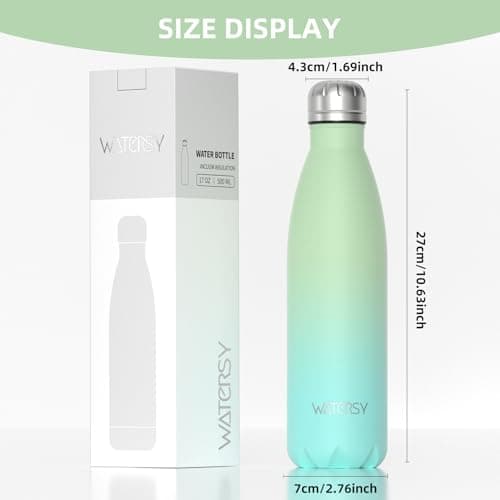 WATERSY Stainless Steel Insulated Water Bottle, Double Walled Metal Vacuum Flask Keep 24 Hrs Cold & 12 Hrs Hot Thermal Metal Sports Bottles 500ml BPA Free for Outdoor, Work, Gym, School (Deux Green) — view 4
