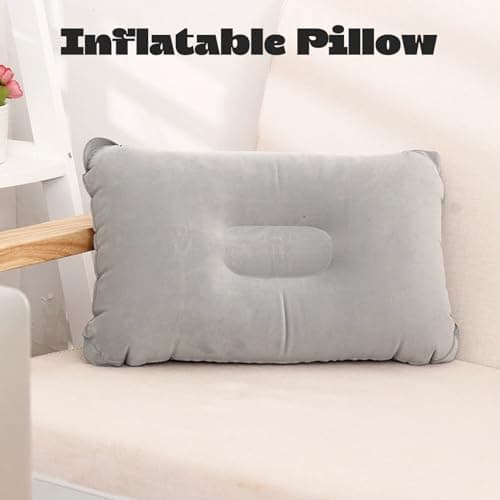 2Pcs Inflatable Pillow for Travel Blow Up Pillows for Sun Lounger Inflatable Cushion Inflatable Small Cushion Beach Pillow Neck Support for Travel Hiking Beach Fishing Camping Outdoors(Gray+Blue) — view 4