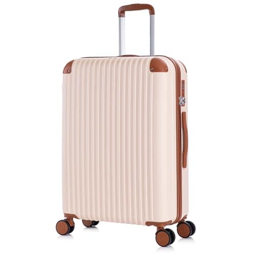 Rocklands London Suitcase Medium 24 Inch Hard Shell Lightweight Checked Luggage 4 Dual Spinner Wheels Trolley Bag | Telescopic Handle, TSA Lock Travel Bag Medium Suitcase, Cream