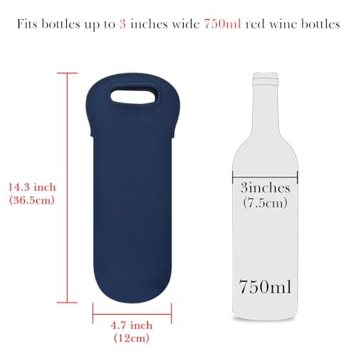 Linkidea Insulated Cooler Bag for Travel, Slim-Fit Insulated Wine Bottle Tote for Standard 750ml Bottles up to 3" Diameter, Picnic Beverage Holder (Blue) — view 6