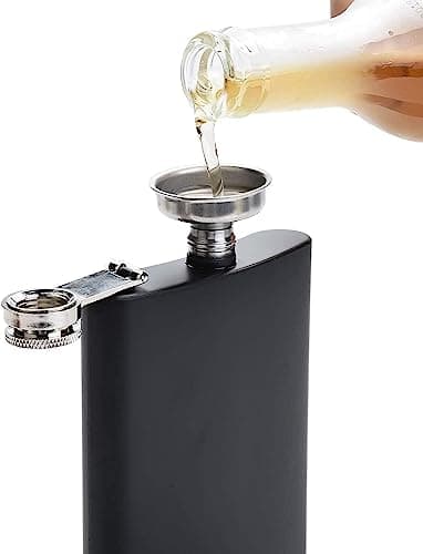 8 Pack 8 Oz Hip Flask for Liquor Matte Black Stainless Steel Leakproof with 8 Funnel for Gift, Fishing, Camping, Hunting, Hiking, Wedding Party, Traveling(Black) — view 4
