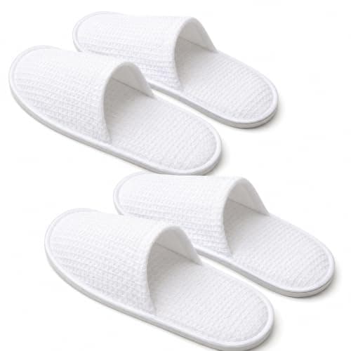 2 Pairs Disposable Hotel Slippers, White Deluxe Closed Toe Spa Slippers