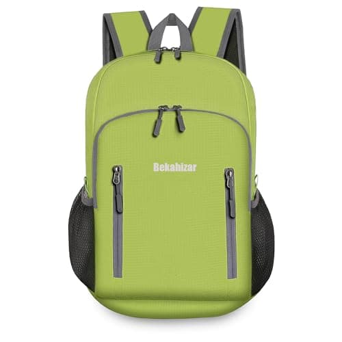 Bekahizar 20L Ultra Lightweight Backpack Foldable Hiking Daypack Rucksack Water Resistant Travel Day Bag for Men Women Kids Outdoor Camping Mountaineering Walking Cycling Climbing (Bright Green) — view 2