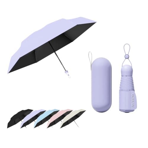 Travebo Mini Travel Folding Umbrella With Retractable Rope and Wide Umbrella Strap, Portable, Small Compact, Case, Water Proof, UV Protection,Sun Rain, 240g, 6 Ribs,Child Women