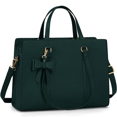 NEWHEY Laptop Tote Bags for Women 15.6 Inch Ladies Leather Laptop Handbags Designer Office Shoulder Bag Womens for Work School Business Shopping Green