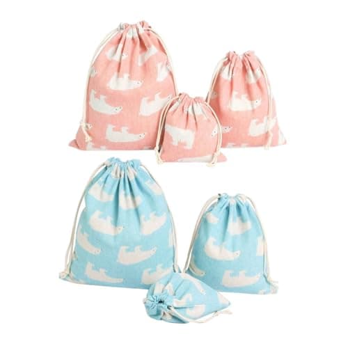 CALLARON Drawstring Storage Bags Multi-functional Travel Organizer Pouches with Strap Cotton Linen 6pcs to Save Luggage Space and Easy to Carry