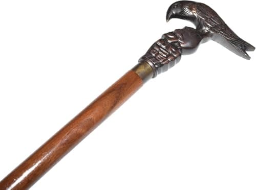Antique Eagle Head Wooden Walking Stick | Durable Wood & Metal Support Cane | Comfortable Grip | Classic Vintage Style Gift for Everyday Use — view 4