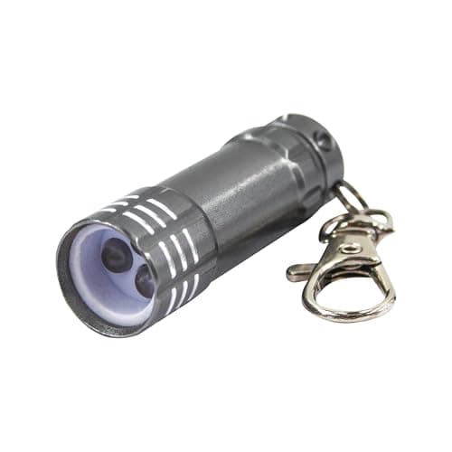 Uni-Com Keyring Torch with Carabiner Clip – Compact LED Keychain Flashlight, Aluminium Housing, Long-Life Batteries Included for Keys, Handbags, Backpacks, Belt Loops, Silver
