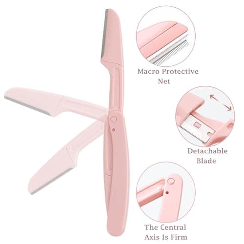 Senshuomy 3 Pack Eyebrow Razors for Women, Precision Facial Hair Trimmer, Eyebrow Shaper & Peach Fuzz Remover, Portable Eyebrow Shaver Grooming Kit — view 5