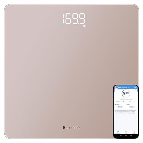 Homebuds Smart Bathroom Scales, High Precision 0.1lb by Our Professional Factory Since 2001, Scales for Body Weight Step-On and Bright LED, App Sync with Weights and BMI, 28st/400lb/182kg, Rose Gold