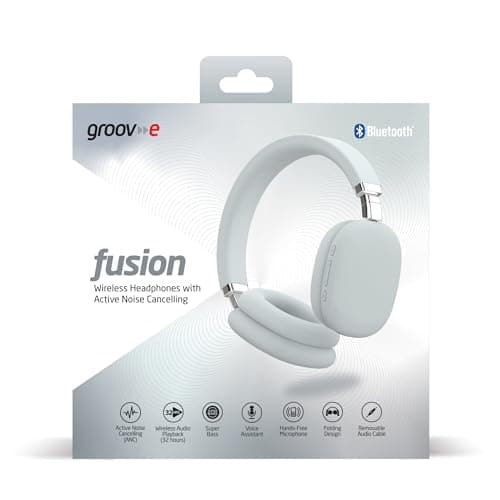 groov e Fusion Wireless Headphones - Active Noise Cancelling Headphones with 32Hrs of Audio Playback - Bluetooth & 3.5mm Audio Jack - White — view 5
