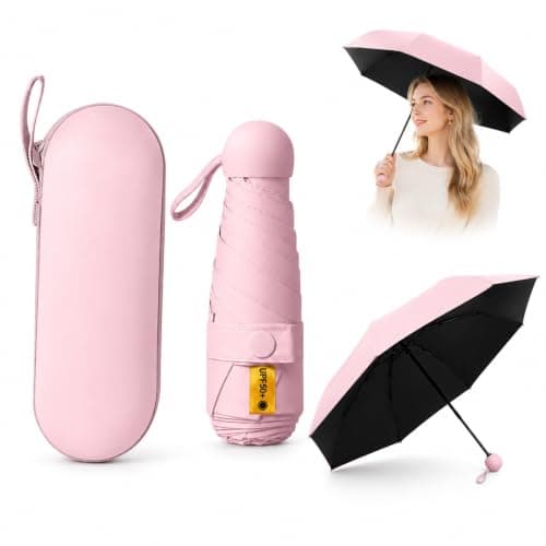 WHJYCC Compact Folding Umbrella - Pink Travel Umbrella with Storage Case