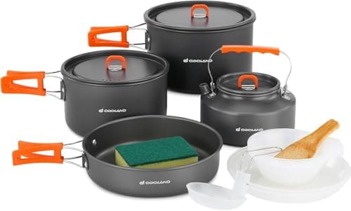Odoland Camping Cookware Set Non-Stick Lightweight Camping Kettle Pots and Pans Mess Kit with Bowls Soup Spoon for Backpacking, Outdoor Cooking and Picnic for 4-6 People — view 2