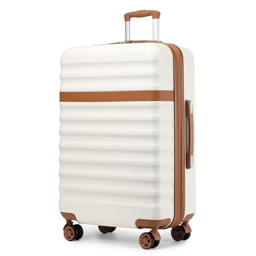 Kono 28 Inch Hard Shell Suitcase Large Expandable Luggage (Cream/Brown)
