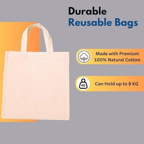 MINIMARG 100% Cotton Canvas Bags, Plain Tote Bags to Decorate, eco-friendly Canvas Reusable blank Tote Bags made with Premium Quality Fabric - Size 30x30cm+30cm Handle (Natural, Pack of 10) — view 4
