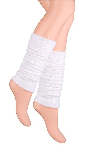 Ateena Wool Knit Long Leg Warmers for Women and Girls, Ankle Cuffs Heaters, Max Calves Circumference -17.6" (L/XL) Length-23.6", White — view 3