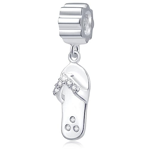 Beach Flip Flop Slipper Pendant Charms Fit Pandora Summer Bracelet, 925 Sterling Silver Dangle Slipper Shoe with CZ Beads, Gifts for Boyfriend/Sister/Travel Souvenir/Honeymoon