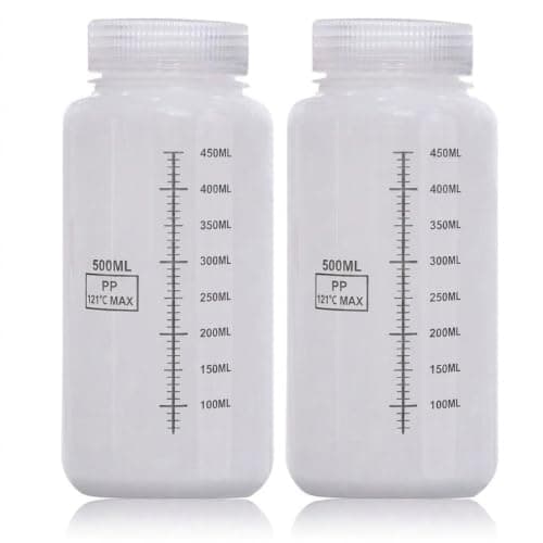 DKBT Pack of 2 Wide Mouth Water Bottle 500ml Plastic Bottles with Wide Opening Lids Leak-Proof Laboratory HDPE Bottle Translucent Pill Bottles for Pill Medicine Water Sample Travel