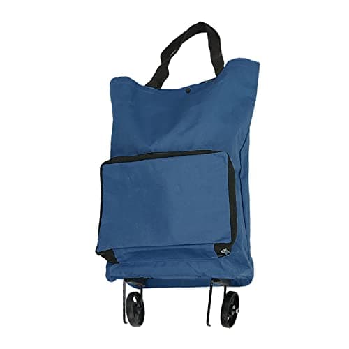 Saluaqui Shopping Trolley on Wheels Navy Blue Foldable Cart Bag with Wheels Reusable Large Capacity Oxford Fabric Grocery Bag Portable Shopping for Ages Ideal for Travel and (Blue) — view 5
