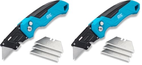 OX Tools P224301 Pro Heavy Duty Fixed Blade Folding Knife, Blue/Black (Pack of 2)