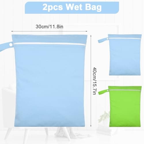 AOOSA 2PCS Wet Bags, Reusable Cloth Diaper Bags with Handle and Zipper — view 2