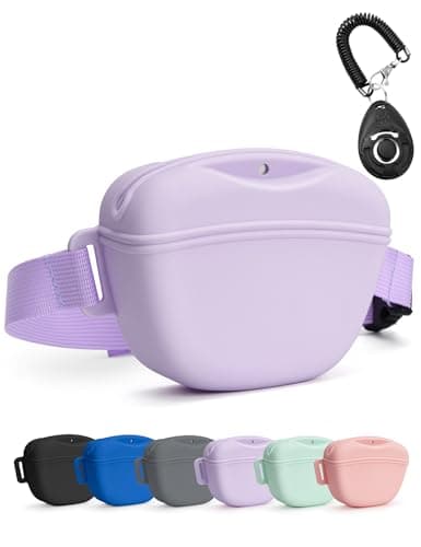 heouvo Dog Treat Pouch with Training Clicker, Upgrade Stronger Magnetic Closure to Avoid Spilling, 1.67 Cup Silicone Treat Bag Fanny Pack with Waist Belt for Pet Training Walking (Voilet)