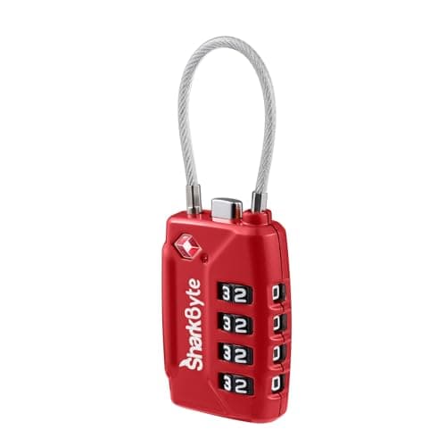SharkByte TSA Suitcase Locks - 4-Dial Security Travel Combination Padlock, Flexible Wire Cable Travel Lock for Suitcases Luggage Case Travel Bag Gym Locker Code Small Padlock (Pack of 1)