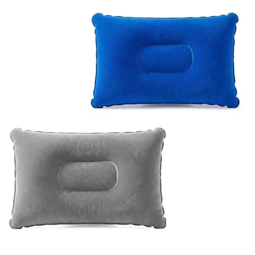 2-Pack Inflatable Camping Pillows, 32 x 20cm, Silver Grey and Royal Blue