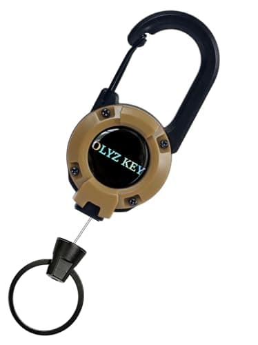 Oleyzee Retractable Keychain Heavy Duty Multitool Carabiner Key Chain, 60CM Extended Coated Steel Cord Badge Reel, Carabiner Key Holder for Work & Outdoor, Bearing 8.0 oz, Brown