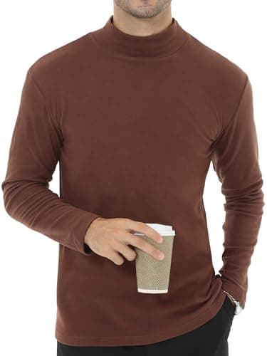 Tyhengta Mens Thermal Tops Long Sleeve Fleece T-Shirt Lightweight Pullover Baselayer Breathable Sport Gym Tops Coffee, M
