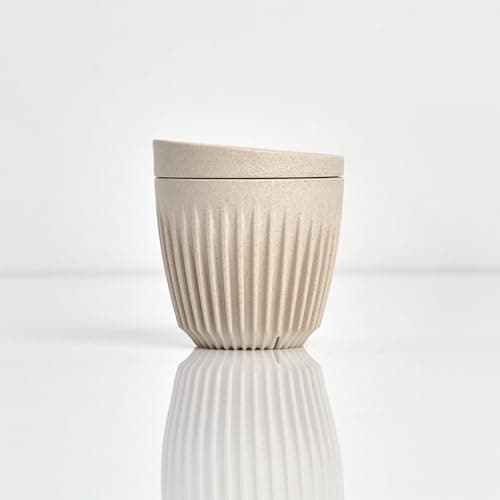 HUSKEE Coffee Cups with Lids - Reusable Coffee Cup with Unique Fins for Espresso, Cappuccino, Americano, Mocha - Insulated & Portable Latte Cups Made with Repurposed Coffee Husks - 6 oz., Natural — view 2