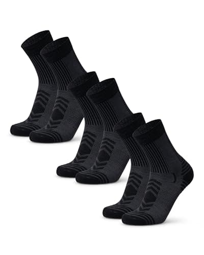 DANISH ENDURANCE Walking Socks Merino Wool Lightweight, Anti Blister Hiking Socks, Breathable Trekking Socks, for Men & Women, 3 Pack, Black, 6-8