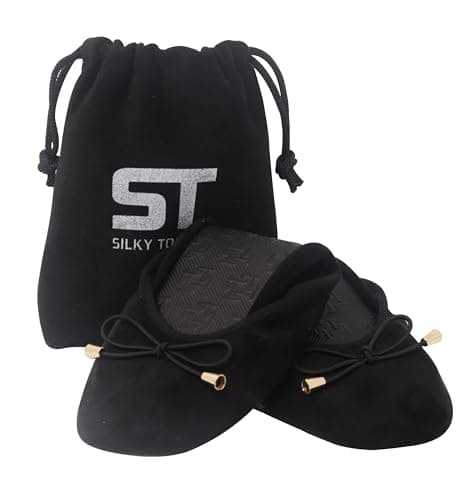 Silky Toes Women’s Foldable Ballet Flats - Portable Roll-Up Slippers for Purse, Travel, or Events - Comfortable Ballerina Shoes, AAAA Suede Black, Small