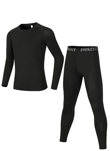 Dtone Kids Athletic Base Layer Set Boys Thermal Long Sleeve Top and Leggings for Football Sport Ski Black 4-5 Years