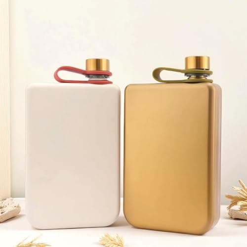 MIKMLYZE Matte Stainless Steel Hip Flask, 9oz Leakproof Pocket Wine Pot, for Men Women Travel Camping, with Funnel, Gold(Gold) — view 6
