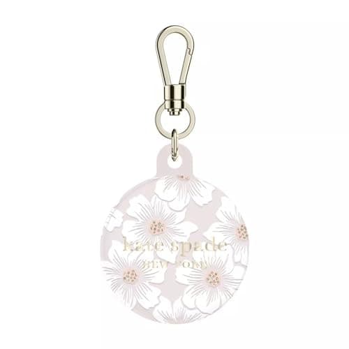 kate spade new york AirTag Holder with Gold Ring Clip - Protective Case for Apple AirTag - Hollyhock Cream