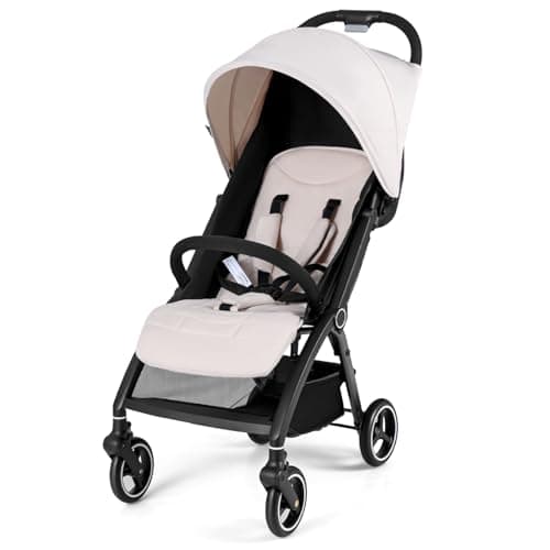 COSTWAY Baby Pushchair, One Hand Foldable Toddler Stroller with Adjustable Backrest & Canopy, 5-Point Harness, Storage Basket, Lightweight Travel Pram for Infants 0-36 Months (Beige)