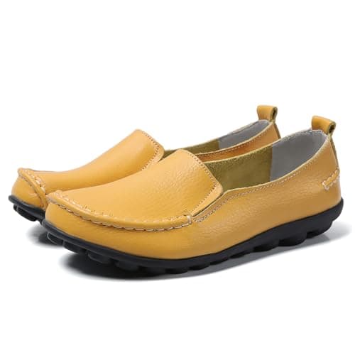 Sunporx Women Casual Leather Loafers Yellow — view 3