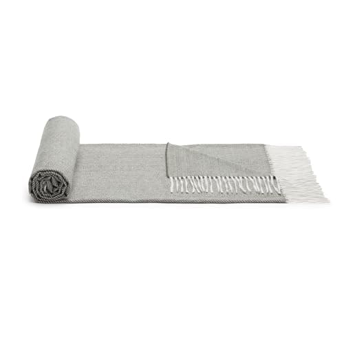 Amazon Basics Lightweight Recycled Polyester Sofa Throw Blanket, Bed Throw for Room Décor, 127 x 152 cm, Dark Grey and Light Grey Herringbone — view 4