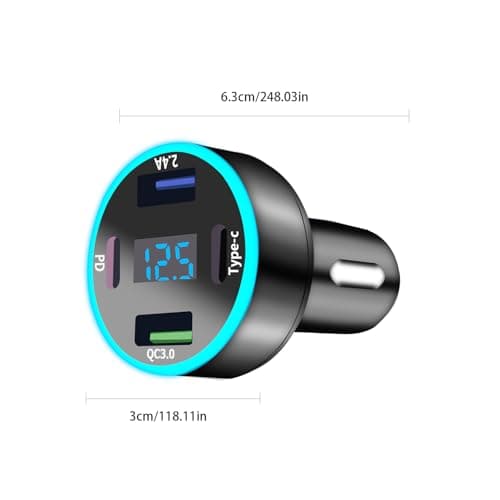 USB C Car Charger Adapter, 4-Port Fast Charging Metal USB Charger with Voltmeter, Car Phone Charger 12v/24v Car Accessory, In Car Phone Charger, Fast Charge Car Charger — view 2