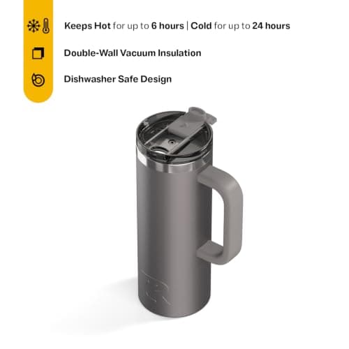 RTIC 20oz Road Trip Travel Mug with Lid and Handle, Ceramic Lined, Graphite — view 2